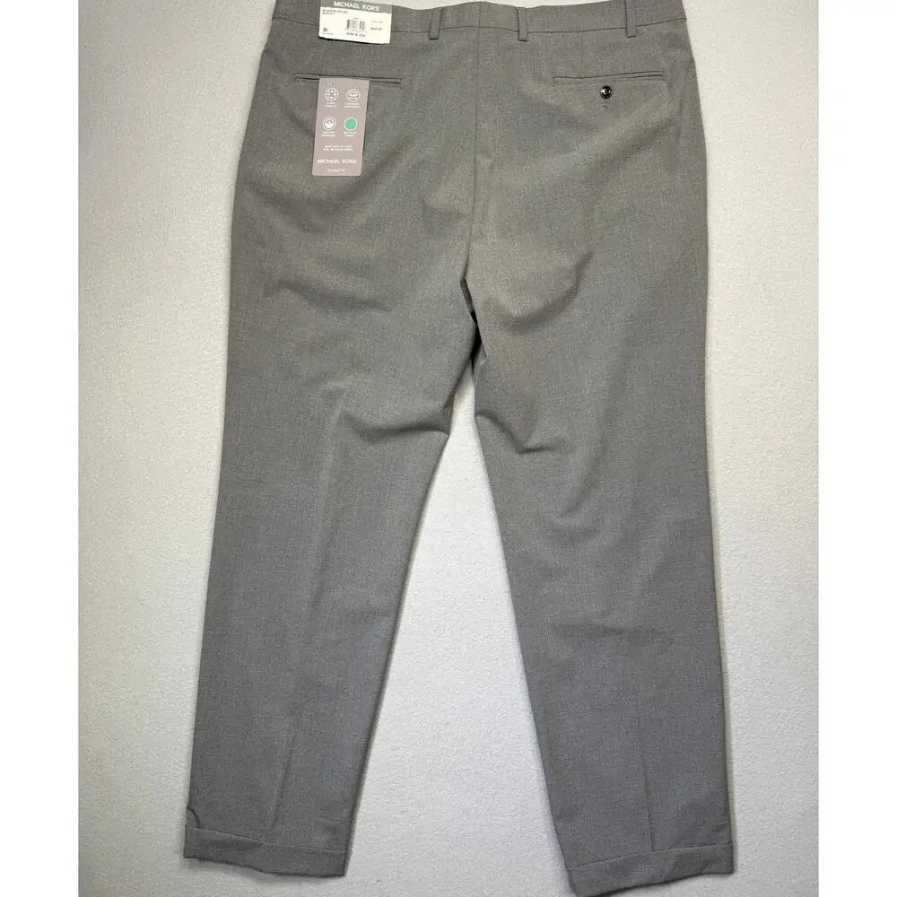 Michael Kors Men's Pleated Solid Classic Fit Pants Grey 40x32 $98